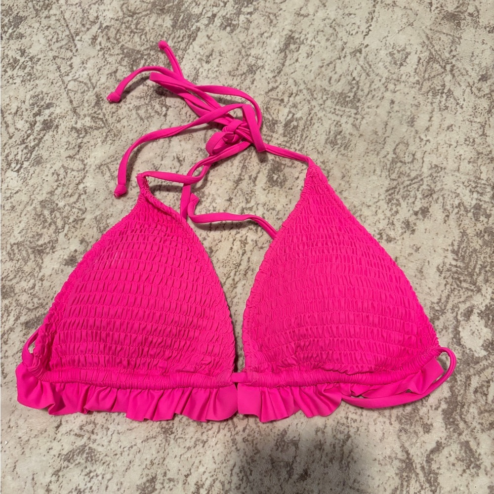 SHEIN Pink Ruffled Bikini Top